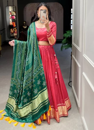 Fancy and Zari Work Silk Lehenga Choli In Pink for Ceremonial