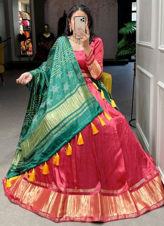 Fancy and Zari Work Silk Lehenga Choli In Pink for Ceremonial