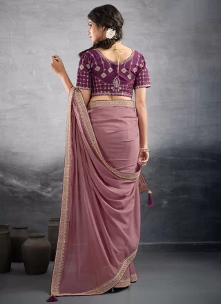 Fancy Fabric Classic Sari In Pink and Rust