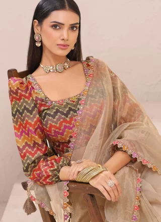 Fancy Fabric Contemporary Saree In Brown Color