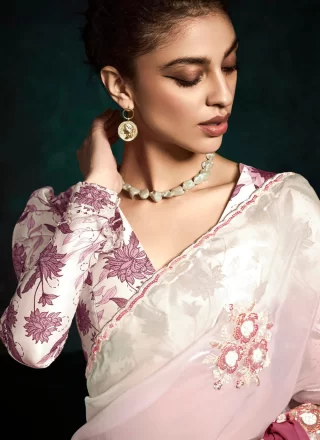 Fancy Fabric Shaded Saree In Pink and Rust Color