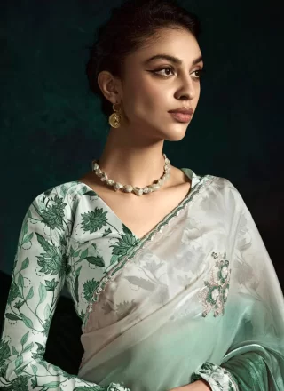 Fancy Fabric Traditional Saree In Green Color