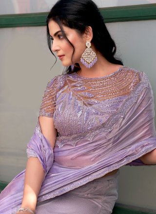 Fancy Fabric Traditional Saree In Lavender Colour