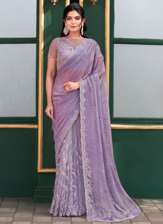 Fancy Fabric Traditional Saree In Lavender Colour