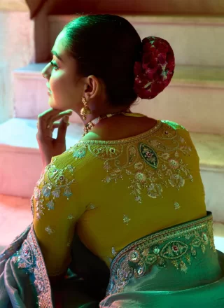 Fancy Fabric Traditional Saree with Embroidered, Sequins, Stone and Zari Work