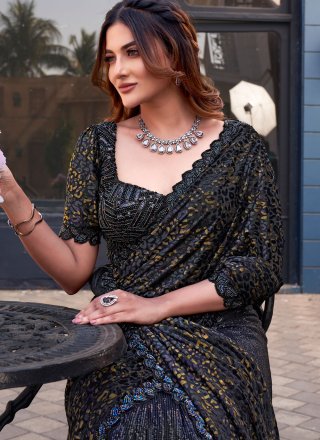 Fancy Fabric Trendy Saree In Black Colour