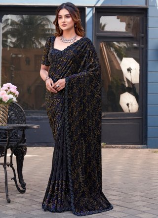 Fancy Fabric Trendy Saree In Black Colour