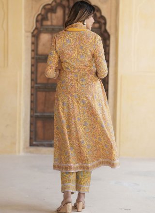 Fancy, Floral Patch and Lace Work Cotton Trendy Suit In Yellow