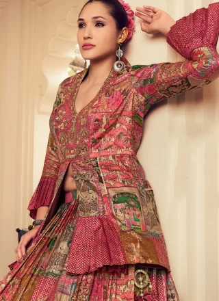 Fancy, Foil Print and Hand Work Silk Readymade Lehenga Choli In Multi Colour