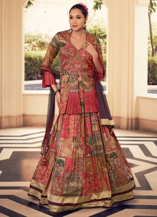 Fancy, Foil Print and Hand Work Silk Readymade Lehenga Choli In Multi Colour
