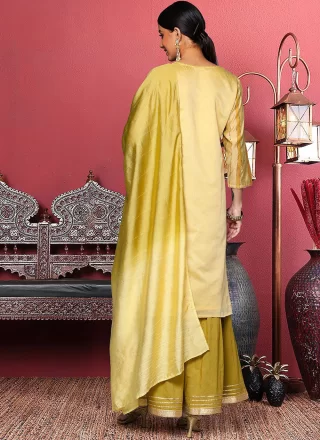Fancy Work Chanderi Palazzo Salwar Suit In Cream