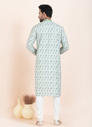 Fancy Work Cotton Kurta Pyjama In Multi Colour
