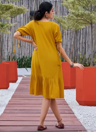 Fancy Work Cotton Party Wear Kurti In Mustard for Ceremonial