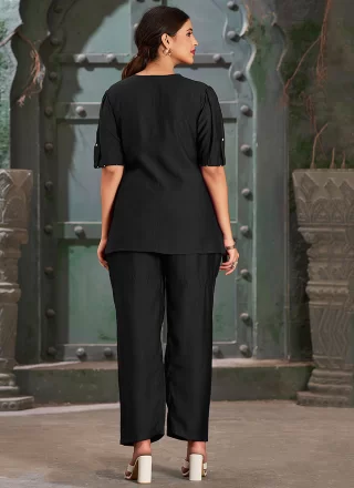Fancy Work Cotton Silk Casual Kurti In Black Color