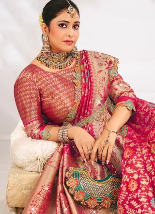 Fancy Work Silk Trendy Saree In Pink for Engagement