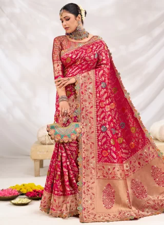 Fancy Work Silk Trendy Saree In Pink for Engagement