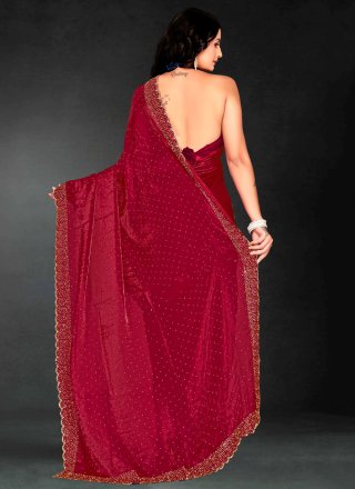 Fandy Designer Saree In Rani Color