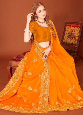 Fandy Trendy Saree In Orange Color