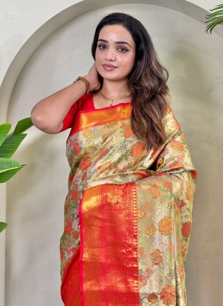 Fantastic Orange Kanchipuram Silk Contemporary Sari