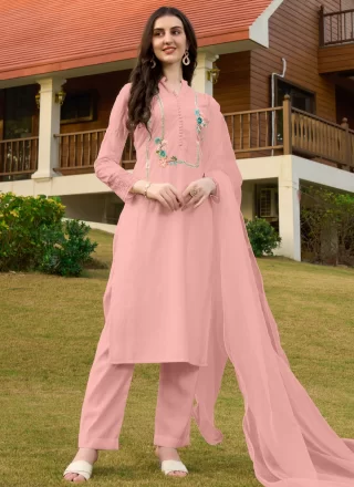 Fantastic Peach Silk Salwar Suit with Embroidered Work