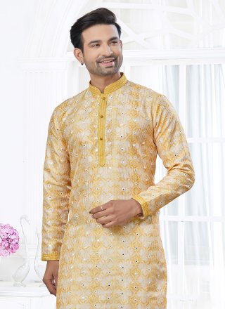 Fantastic Yellow Silk Kurta Pyjama