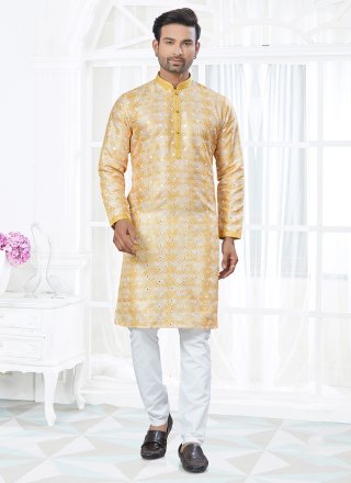 Fantastic Yellow Silk Kurta Pyjama