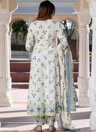 Fascinating White Cotton Salwar Suit with Floral Patch Work