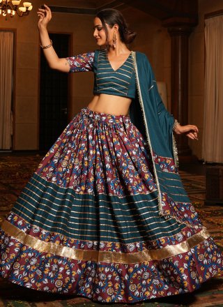 Faux Crepe A - Line Lehenga Choli with Print Work