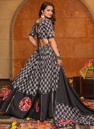 Faux Crepe Lehenga Choli In Black Colour