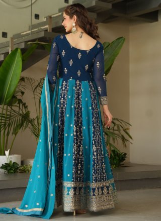 Faux Georgette  Designer Gown In Blue Color