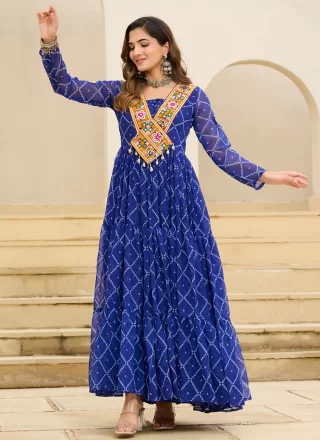 Faux Georgette  Designer Gown In Blue Color