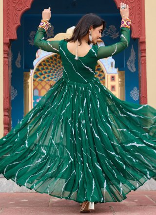 Faux Georgette Designer Gown In Green Color