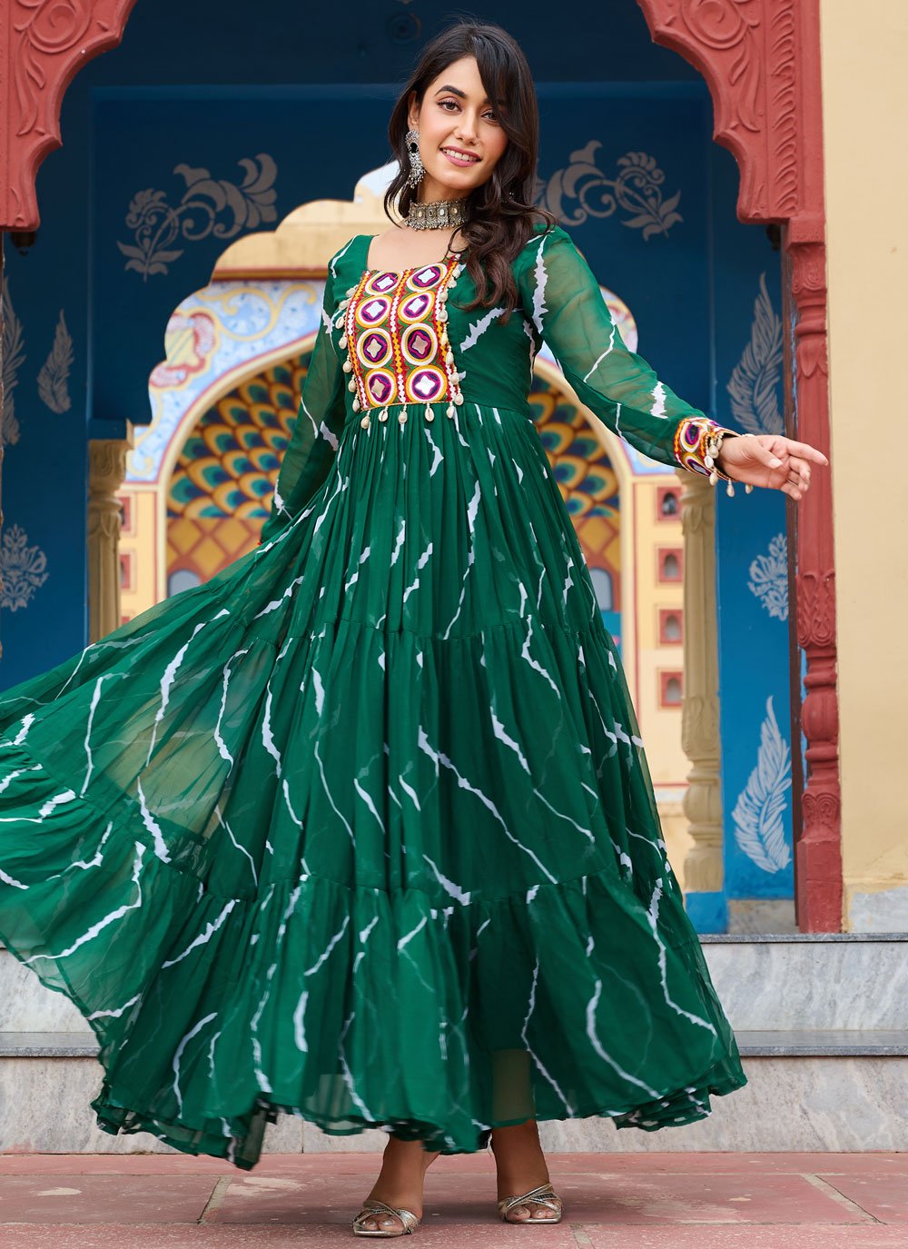 Buy Online Faux Georgette Designer Gown In Green 320568 Gown