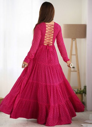 Faux Georgette  Designer Gown In Rani Color
