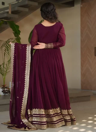 Faux Georgette  Designer Gown with Embroidered, Sequins and Zari Work