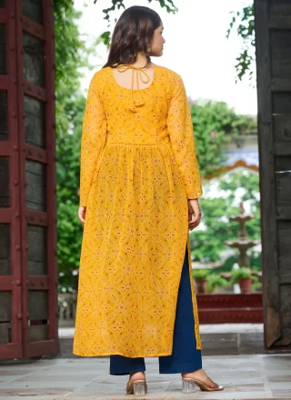 Faux Georgette Designer Kurti with Bandhej, Patch Border and Print Work