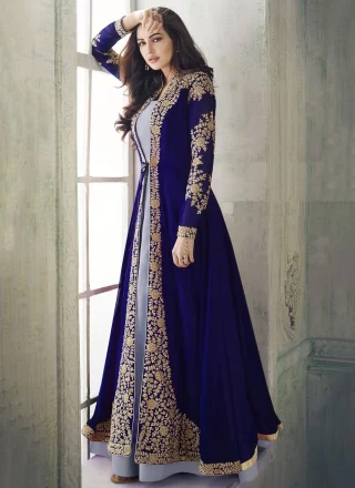 Faux Georgette Floor Length Salwar Suit In Blue Color