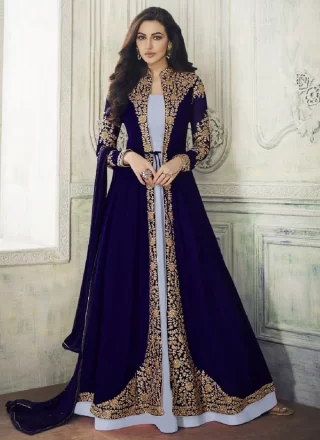 Faux Georgette Floor Length Salwar Suit In Blue Color