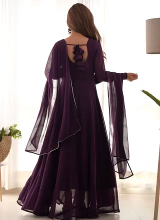 Faux Georgette Floor Length Salwar Suit In Purple Color