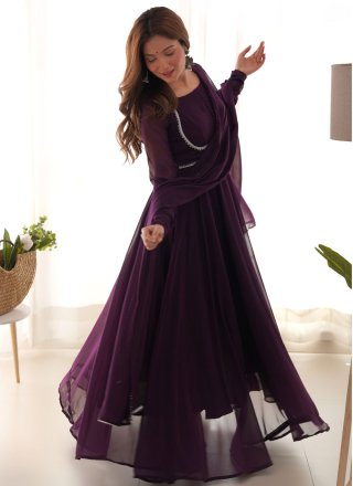Faux Georgette Floor Length Salwar Suit In Purple Color Faux Georgette Floor Length Salwar Suit In Purple Color
