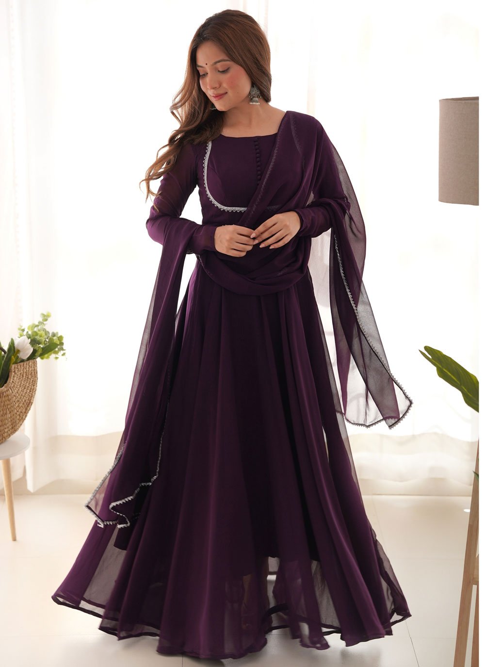 Faux Georgette Floor Length Salwar Suit In Purple Color Faux Georgette Floor Length Salwar Suit In Purple Color