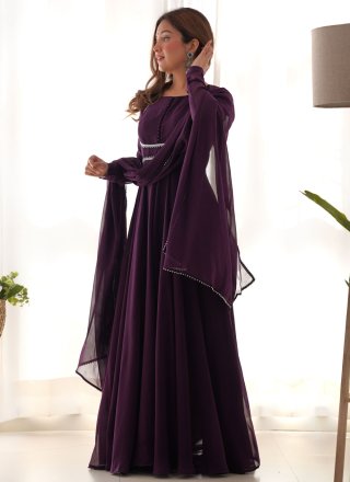 Faux Georgette Floor Length Salwar Suit In Purple Color Faux Georgette Floor Length Salwar Suit In Purple Color