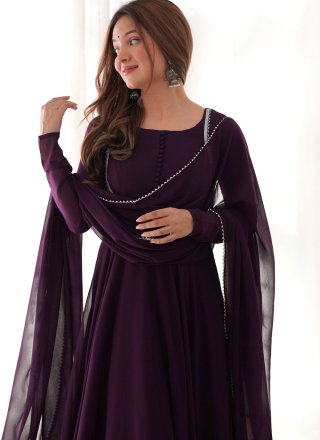 Faux Georgette Floor Length Salwar Suit In Purple Color Faux Georgette Floor Length Salwar Suit In Purple Color