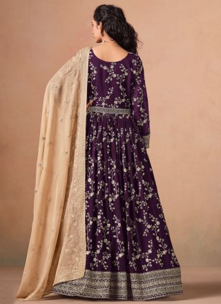 Faux Georgette Floor Length Salwar Suit In Purple Color