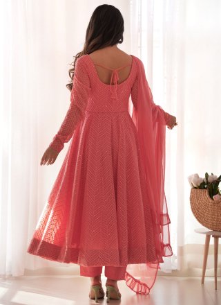 Faux Georgette Gown In Peach and Pink Color