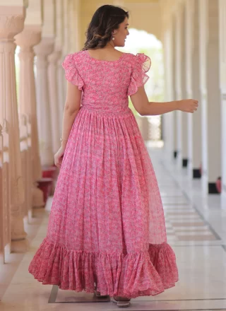Faux Georgette Gown In Pink Color