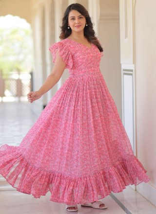 Faux Georgette Gown In Pink Color