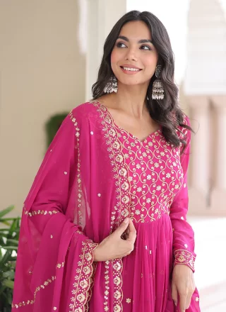 Faux Georgette Gown In Pink