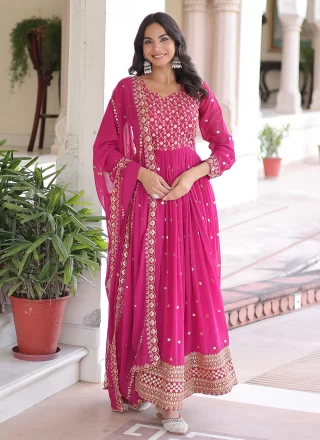 Faux Georgette Gown In Pink