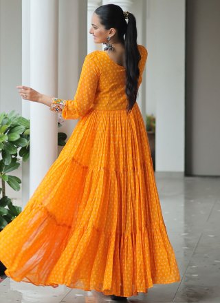 Faux Georgette Gown In Yellow Color